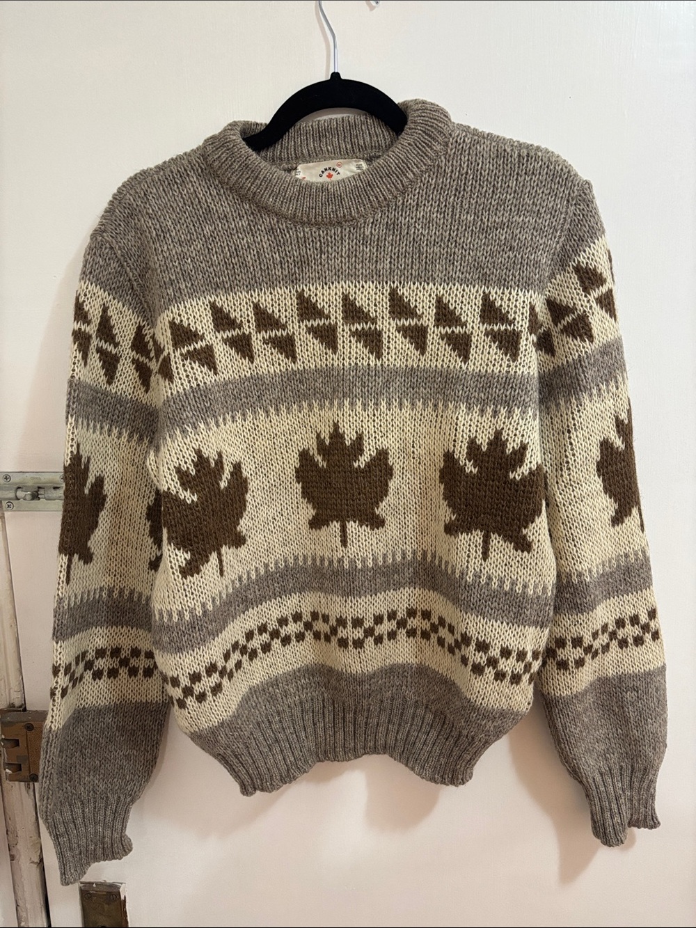 Maple Pattern Crewneck Sweater in Cream and Brown